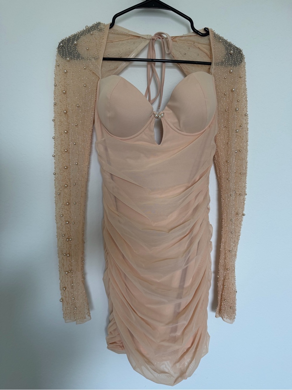 ST. GERMAIN
Embellished Long Sleeve Mini Dress in Sand size US 4 6 regular cup